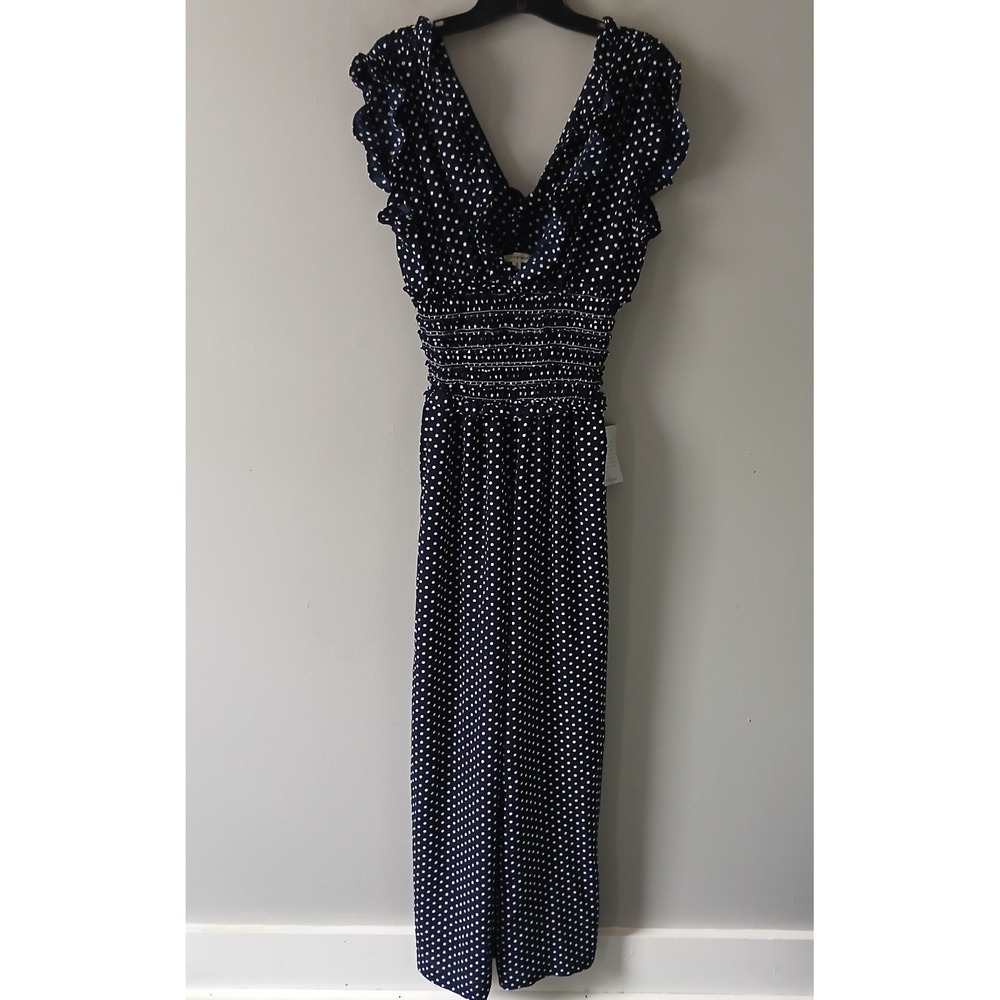 Max Studio Women's Size Medium Wide Leg Jumpsuit Navy Polka Dot NWT 118.00!!!